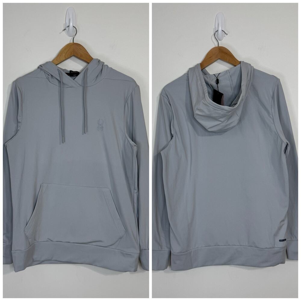 NWT Spyder Active Pullover Hoodie Size M Gray Pockets Drawstrings Athletic Gym